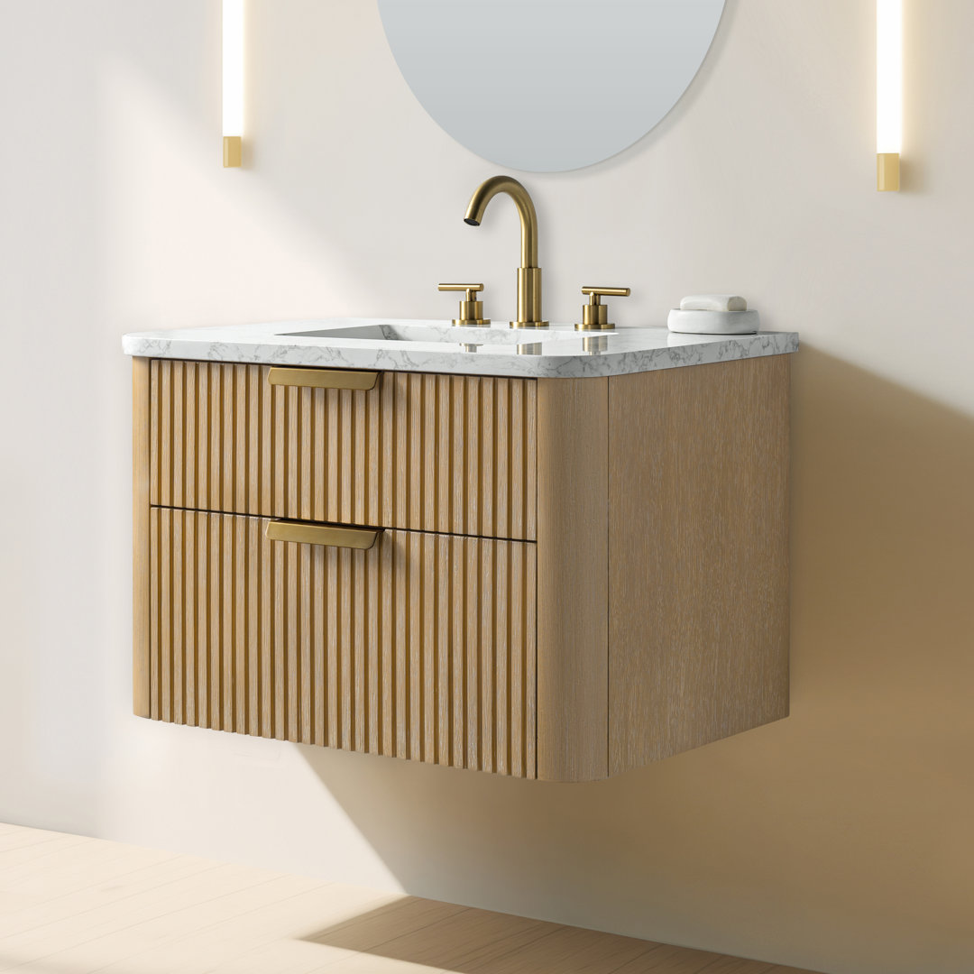 Liljan 30'' Wall-Mounted Single Bathroom Vanity with Engineered Stone Top